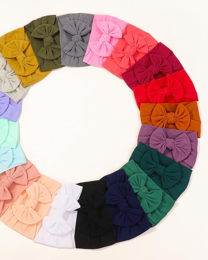 jollybows 20pcs Baby Girls Nylon Headbands Turban Hair Bows Hair Band Elastic Hair Accessories for Kids Toddlers Infants Newborn