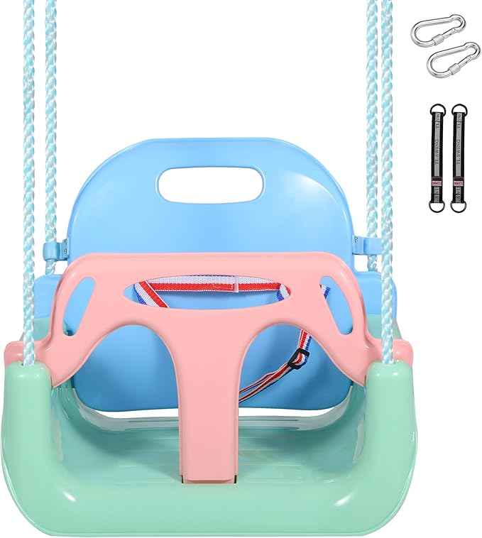 RedSwing 3-in-1 Baby Swing Seat, Toddler Swings, Anti-Flip Snug & Secure Detachable Infants to Teens Kids Swing Seat for Outside Playground, Blue Green Pink