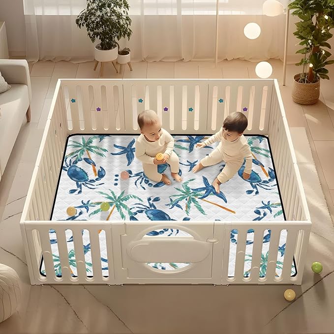 Baby Play Mat Seashells Beach 50 x 50 Playpen Mat Baby Play Mats for Floor Play Gym Crawling Mat Non-Slip Cushioned Baby Playmat for Infants, Babies, Toddlers