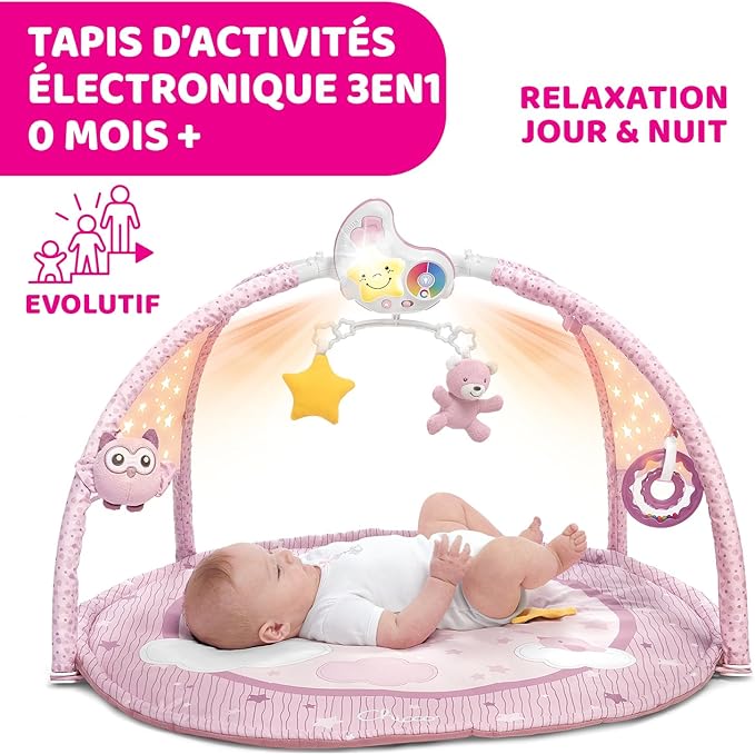 Chicco Palestrina dei Colori Pink 3in1, Multifunction Electronic Baby Gym with Newborn Mat, Star Projector, Removable Night Light and Relaxing Melodies, Baby Games 0+ Months