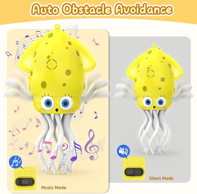 Electric Dancing Octopus Baby Toy with LED Light and Music, Dancing Squid Kids Toys Boys Girls Age 3-5 4-5, Automatic Obstacle Avoidance Birthday for Boys Girls