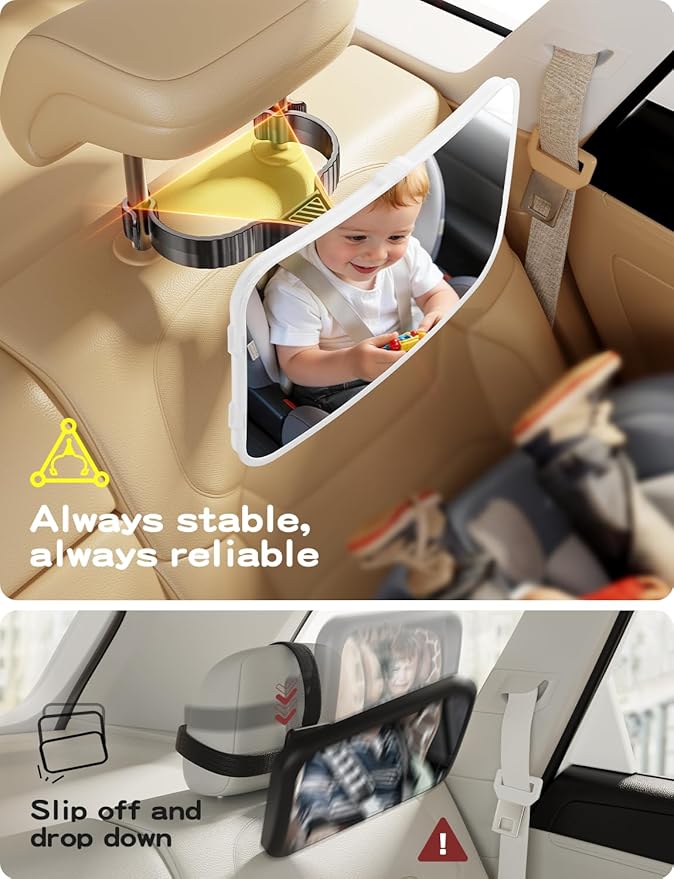 TAZENI Baby Car Mirror - LED Light Baby Car Seat Mirror for Rear Facing with 175° Wide Clear View Anti-Glare, 360° Rotation, Shatterproof, Crash Tested, Safety & Easy Install, espejo para carro bebe