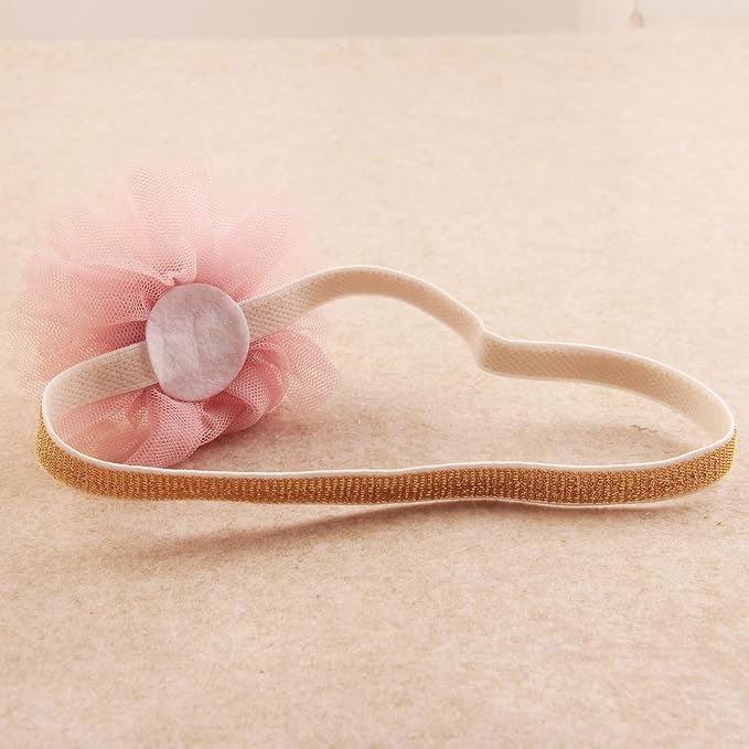 Nishine 1.3"x1.3" Mini Baby Girl Tulle Crown Headband Toddler Princess Crown Tiaras Birthday Photography (Gold, Elastic)