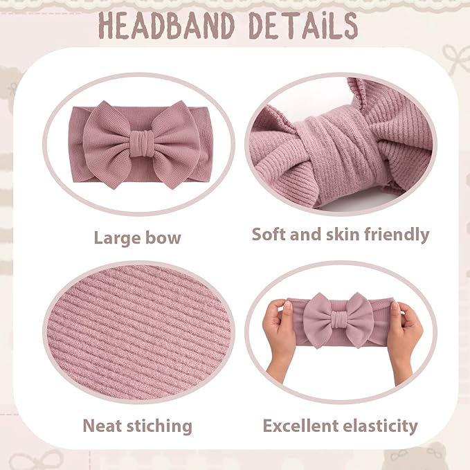 CÉLLOT 8 Colors Super Stretchy Soft Knot Baby Girl Headbands with Hair Bows Nylon Head Wrap For Newborn Baby Girls Infants Toddlers Kids(Light Colors)
