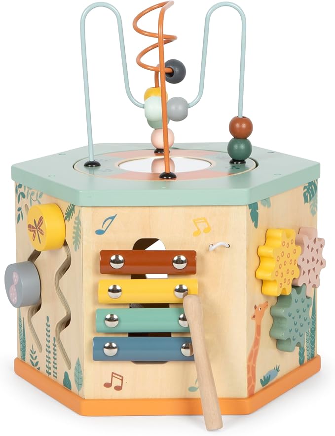 small foot Safari Motor Skills Cube 7 Sided Educational Toy 12641 [Multiple] Colorful 12641