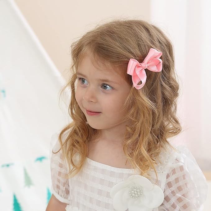 3 Inch Satin Bow for Little Girls - 2 Pcs (Pink)