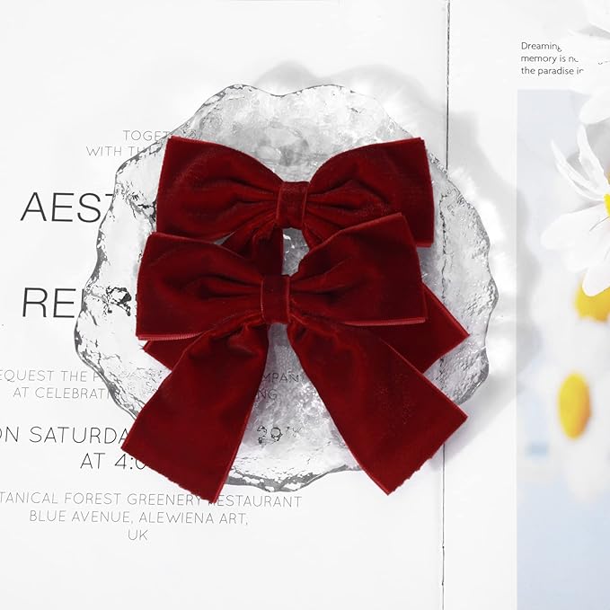 2PCS Velvet Hair Bows Red Hair Ribbon Clips 4" Big Fall Alligator Clips Hair Accessories for Women Girls Toddlers Kids Baby