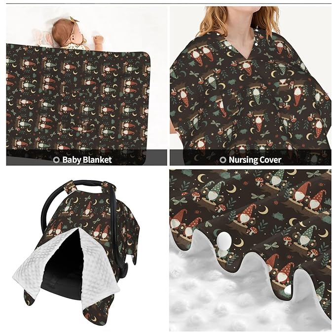 Gnome Frog Mushrooms Baby Car Seat Canopy Nursing Cover for Newborn Car Seat Breastfeeding Covers Blanket Newborn Shower Gift