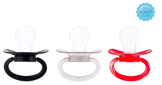 J&Or The Classic Original Adult Sized Pacifier Dummy - Three Color Pack: Transparent Sparkling Glitter | Black Mamba | Mad Red