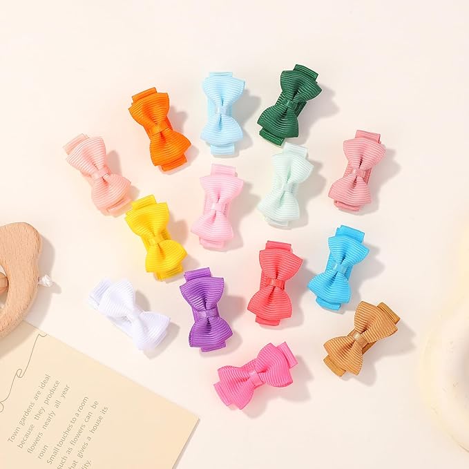 Mini Fully Lined Grosgrain Ribbon Bows Hair Clips for Girls and Infants - 1.2" Tiny Hair Clips in 20 Color Pairs (40PCS)