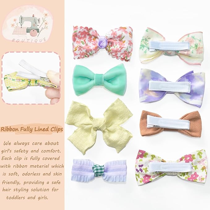 26 Pack Fully Lined Baby Girls Hair Clips Bows Fine Handmade Non Slip Barrettes for Hair Accessories for Little Girls Infants Toddlers
