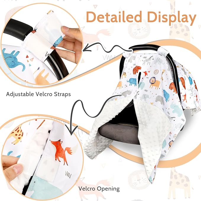 ManFaiSky Car Seat Cover Baby, Soft Carseat Covers Baby Girl, Multi-Use Nursing Cover & Infant Carseat Canopy, Animals