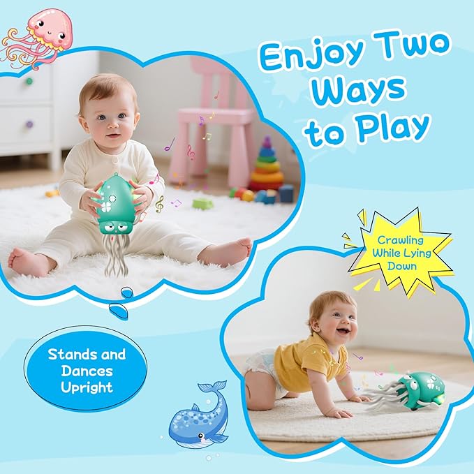 Crawling Dancing Octopus Toy for Kids – Rechargeable Interactive Sensory Toy with LED Lights & Music,Fun Tummy Time Gift for Birthdays & Holidays (Green)