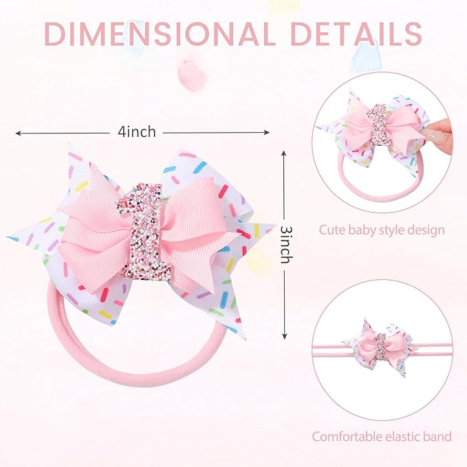 Birthday Hair Bow Hair Headband Hair Accessories Bow Birthday Decorations, Pink Ice Cream Hair Bows Headband