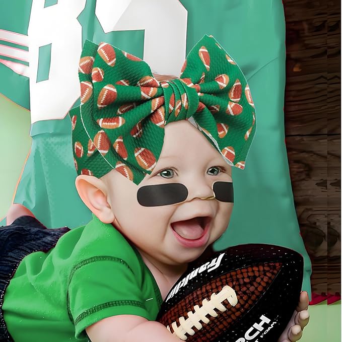 YanJie 7'' Football Baby Clothes Girl Headbands Hair Bows Super Bowl Hair Accessories for Newborn Infant Babies Baby Girl Football Outfit