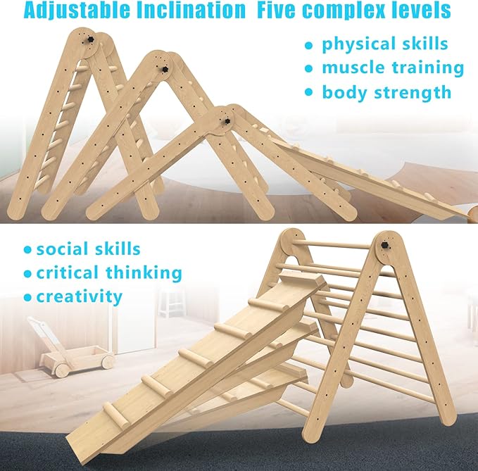 Triangle Climbing Toys, Stable Climbing Toys for Toddlers with Climbing and Sliding Ramps, 2 in 1 Foldable Wooden Activity Triangle Climber, Safety Indoor Kids Climbing Toys for Toddlers