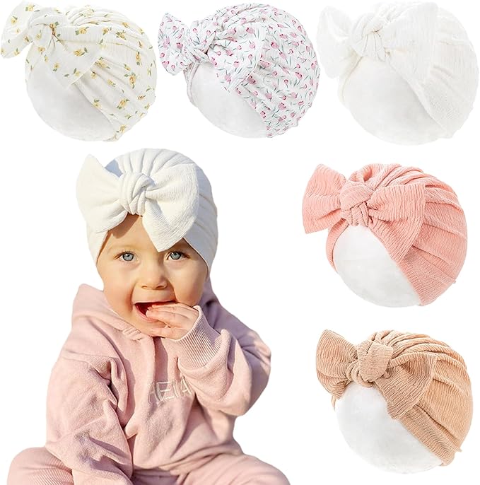 Newborn Babies Headwrap Hat Infant Toddler Cotton Soft Cute Nursery Beanie Headbands Top Bowknot Cap