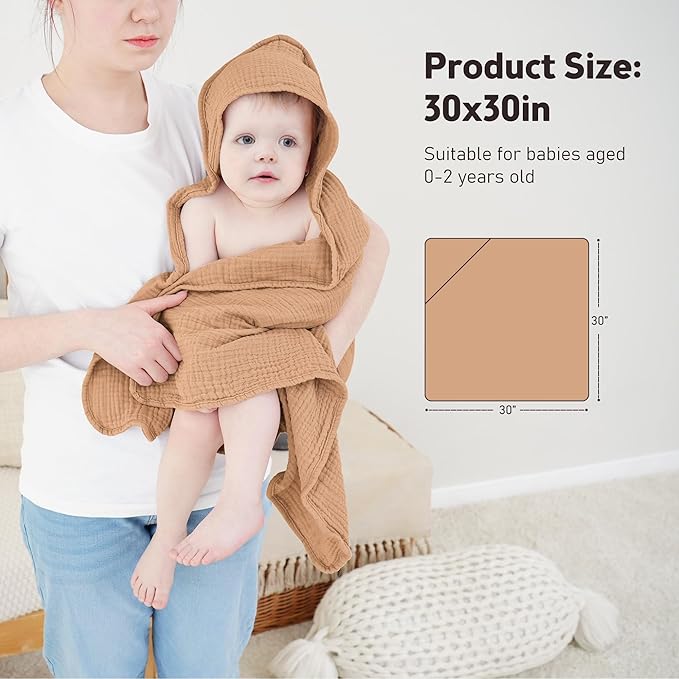 Susurration 2 Pack Thick Muslin Baby Towels, 100% Cotton Soft and Absorbent Baby Bath Hooded Towel for Newborn, Infant, Girls, Boys, Baby Essentials