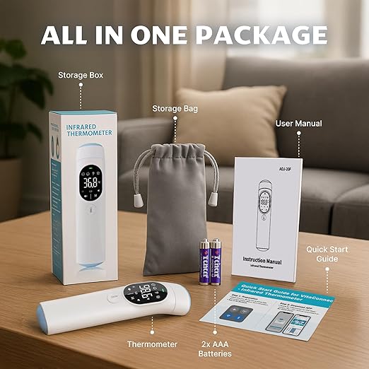 Instant No-Touch Thermometer for Babies & Adults - Fast, Accurate Fever Detection in 1 Second (3-in-1 Forehead, Ear & Object Mode)