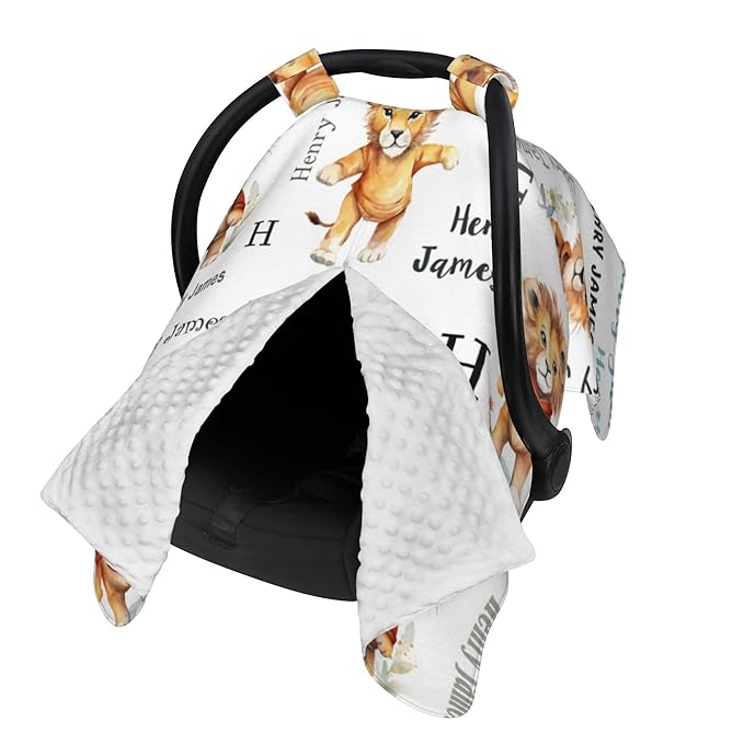 Personalized Baby Car Seat Canopy Minky Lion Baby Blanket Custom Name Baby Car Seat Cover Girls Boys Infant Newborn Carseat Canopy Nursing Cover for Stroller Car Seat Canopies