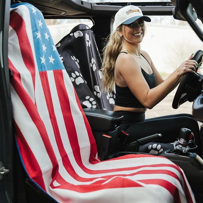 Sprints Athletic Running Towel, Full-Sized, Car Seat Cover - Performance Microfiber (American Flag)