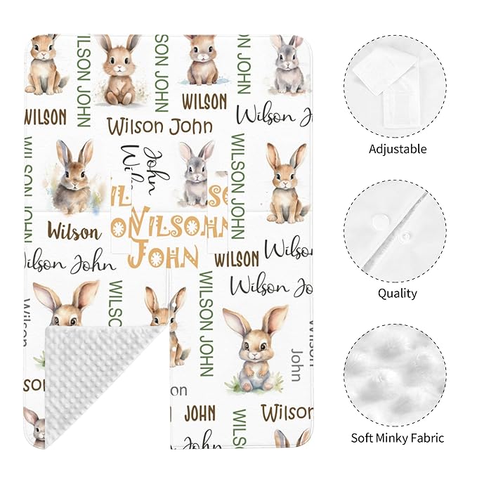 Personalized Winter Car Seat Covers for Babies with Name Rabbit Minky Baby Car Seat Cover for Boys Girls Custom Infant Carseat Covers Baby Blanket Nursing Cover Breastfeeding Scarf