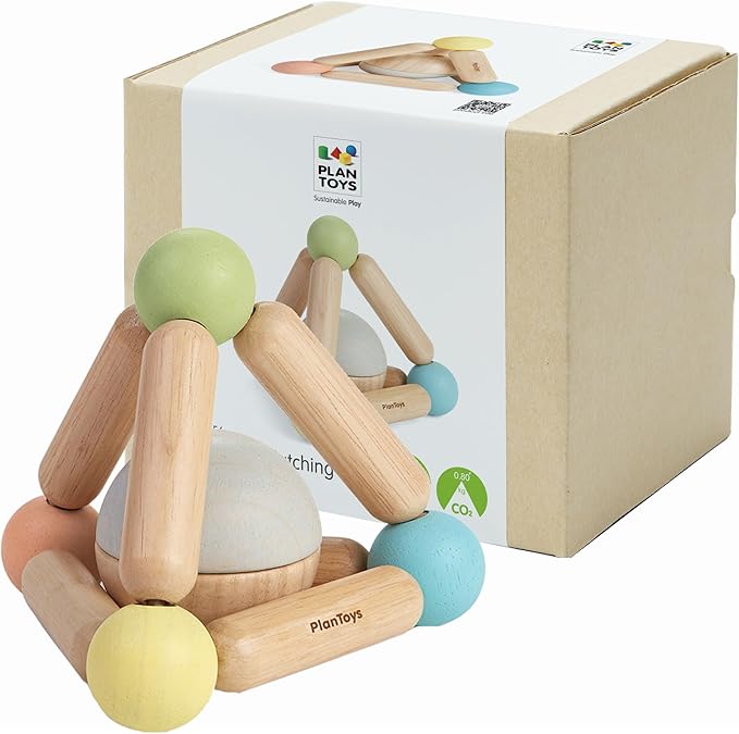 PlanToys® Triangle Clutching Toy Wooden Sensory Grasping Tool in Pastel Colours | Montessori Fine Motor & Coordination Activity for Tactile Exploration | Eco-Friendly Educational Toy