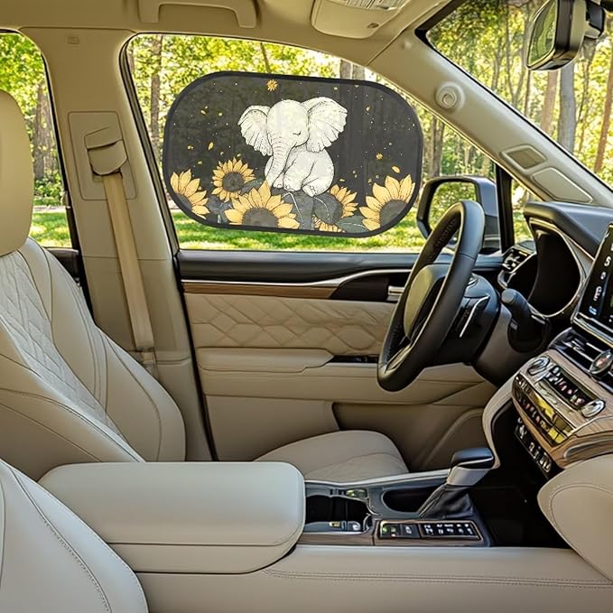 Bulopur Cute Elephant Window Shades for Car 2 Pack Sun Shade Car Window Baby Cute Design UV Protection Breathable Car Interior Automotive Fit for Most Cars, Vehicles, SUVs