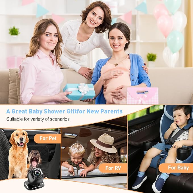 USB Baby Car Camera Plug-Play，4.3" HD Night Vision Function Car Mirror Display，360 Rotation Rear Facing Baby Monitor with Camera Night Vision，Wide Clear View，Easily Observe The Baby's Move，Dark Black