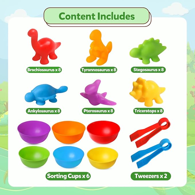 Counting Dinosaurs Toys Matching Games with Sorting Bowls for Kids Toddler Learning Activities Preschool Must Have Manipulatives Montessori Fine Motor Skills Toys Age 3 4 5 Years (Dinosaurs)
