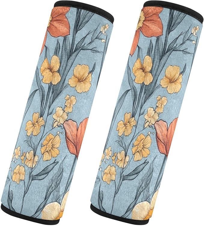 Car Seat Belt Pads 2 Piecing Breathable Car Safety Seat Belt Strap Shoulder Pad for Adults Child Kids S Autumn Flowers Flower Daffodil Gladiolus Blue