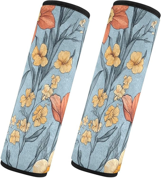 Car Seat Belt Covers Set of 2 Soft Unique Baby Seat Shoulder Strap Cover for Adults Child Kids M Autumn Flowers Flower Daffodil Gladiolus Blue