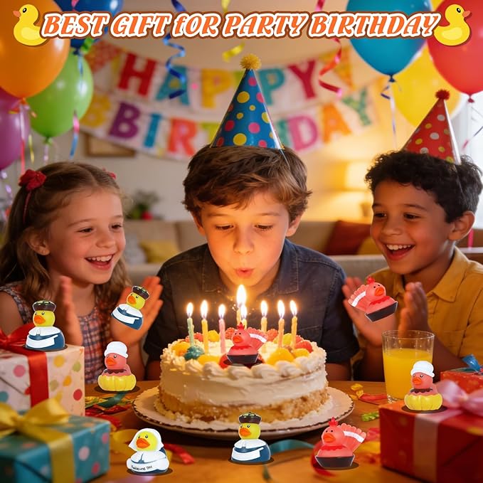 12 PCS Rubber Ducks Bulk Set with 12 Thank You Cards & Bands, Mini Rubber Ducks, Multi-Use Bath Toys and Party Favors for Kids, Ideal for Children