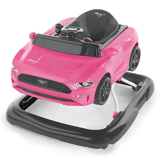 Bright Starts Ford Mustang 4-in-1 Pink Baby Activity Center & Push Walker with Removable Interactive Steering Wheel -Toy, 6 Months and up
