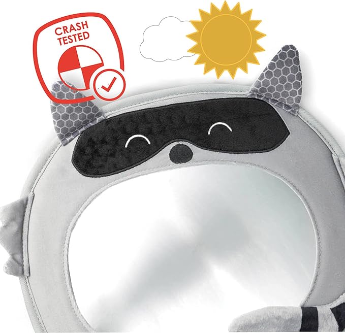 Diono Easy View Racoon Character Baby Car Mirror, Safety Car Seat Mirror for Rear Facing Infant, Fully Adjustable, Wide Crystal Clear View, Shatterproof, Crash Tested (Pack of 2)