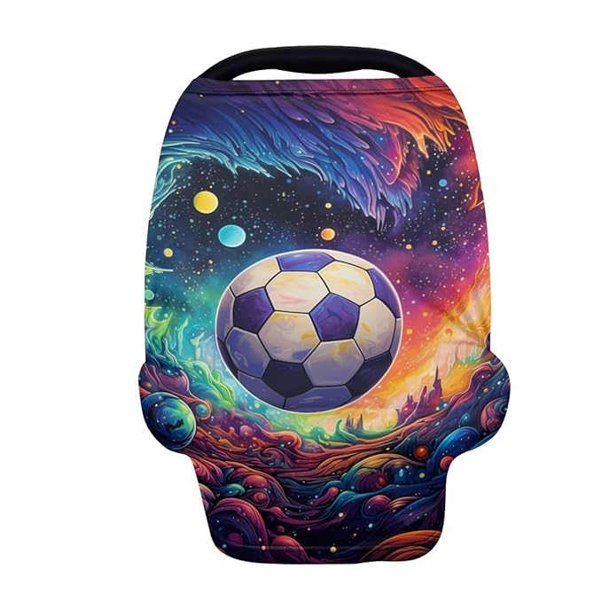 HUIACONG Fantasy Galaxy Soccer Nursing Scarf for Baby Car Seat Cover Starry Football Boys Carseat Canopy Girls Multi-Use Cover Ups for Stroller High Chair Shopping Cart