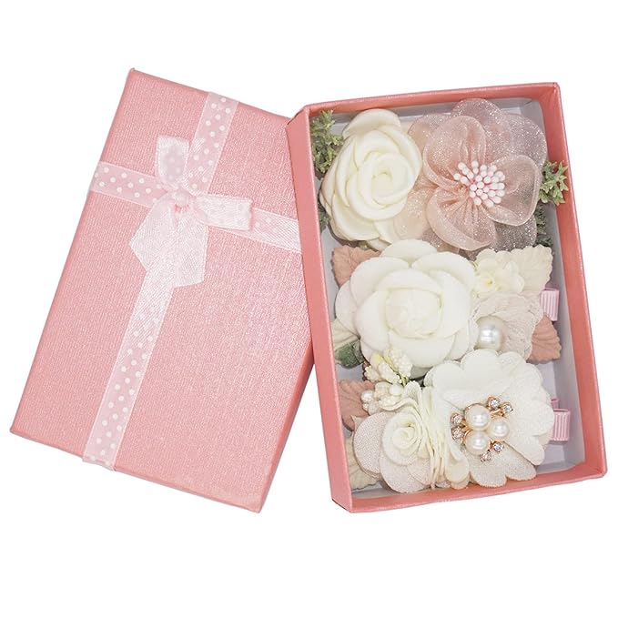 3pcs Girls Flower Hair Clips, Floral Hair Barrettes w/Boutique Fully Lined Alligator, Hair Bows for Baby Newborn Toddler