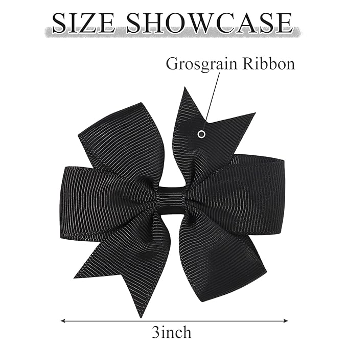 Choicbaby 3 Inches Hair Bows for Girls Black Grosgrain Ribbon Pinwheel Hair Bows Clips Toddler Hair Clips for Birthday Baby Shower Gifts 6 Pack Photo Props