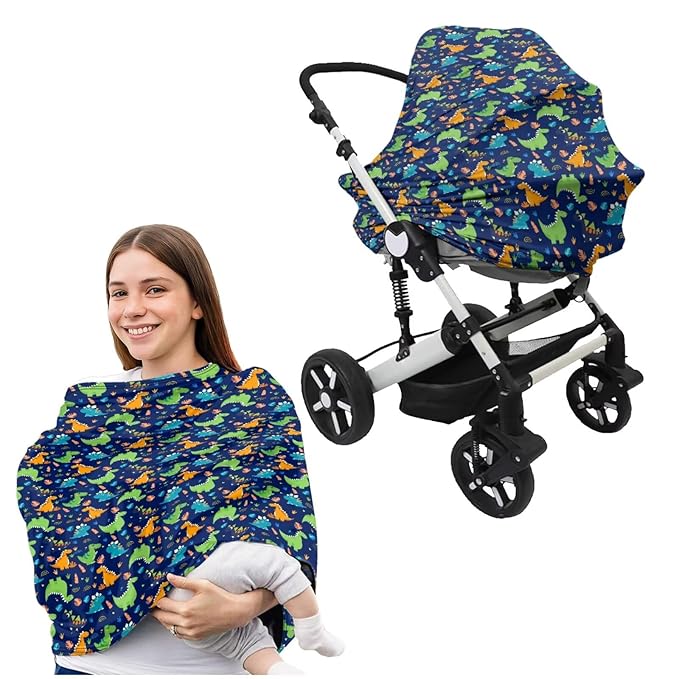 Dinosaur Carseat Canopy for Babies Fits Most Strollers & Baby Car Seats Soft and Stretchy Safely Breastfeeding Pillow Cover Baby Essentials Soft