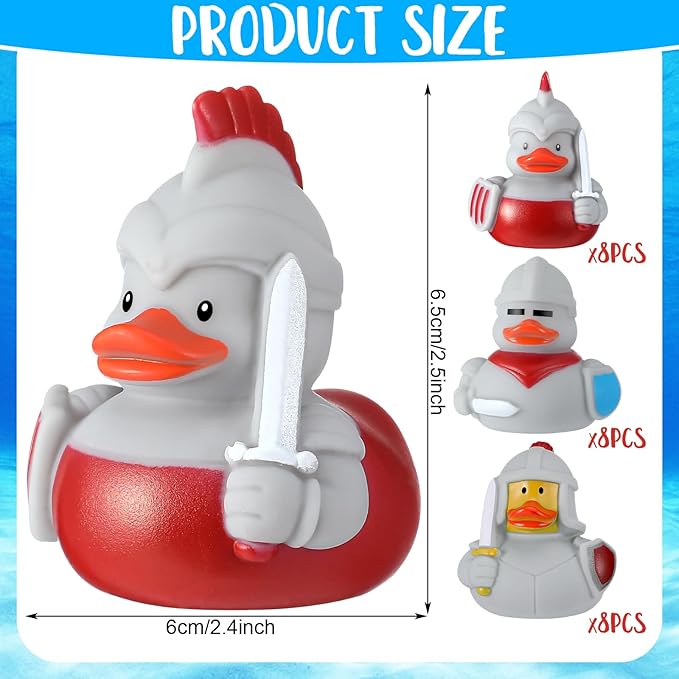 Sotiff 24 Pcs Medieval Rubber Duckies Knight Character Funny Military Rubber Ducks for Carnival Birthday Theme Decor Supplies