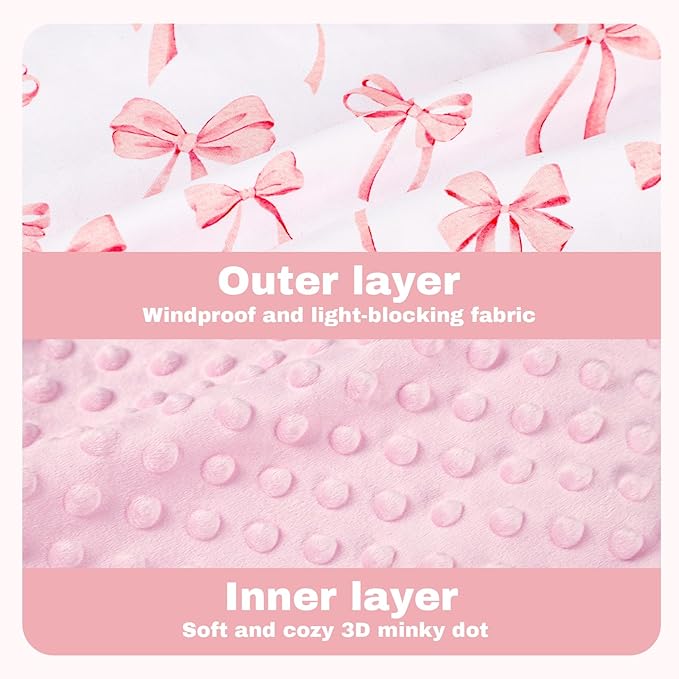 Baby Car Seat Cover, Minky Carseat Cover Baby Girl, Peekaboo Opening Infant Car Seat Cover, Warm Baby Car Seat Canopy for Winter, Pink Bow
