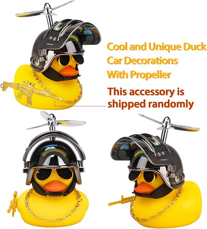 Wonuu Rubber Duck Car Ornament - Yellow Duck with Propeller Helmet for Dashboard Decoration