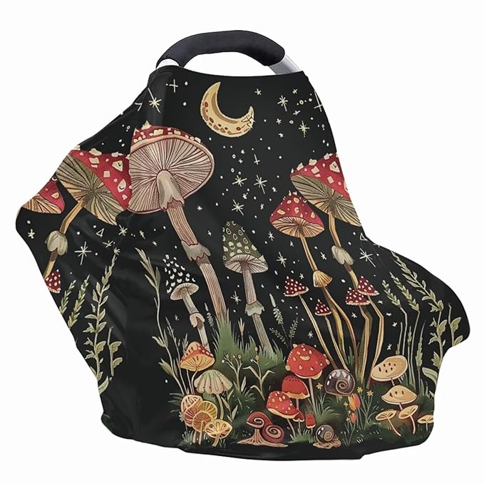 Youngerbaby Mushroom Baby Car Seat Cover Nursing Breastfeeding Scarf Shawl Stretchy Infant Carseat Canopy for Stroller High Chair Shopping Cart Newborn Shower Gift