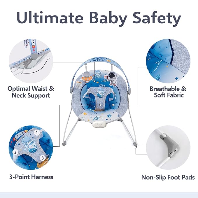 Baby Bouncer Soothing Infant Seat, Portable Baby Bouncer with Music Foldable Indoor & Outdoor Use for Baby 0-6 Months 6-20 lbs,Blue