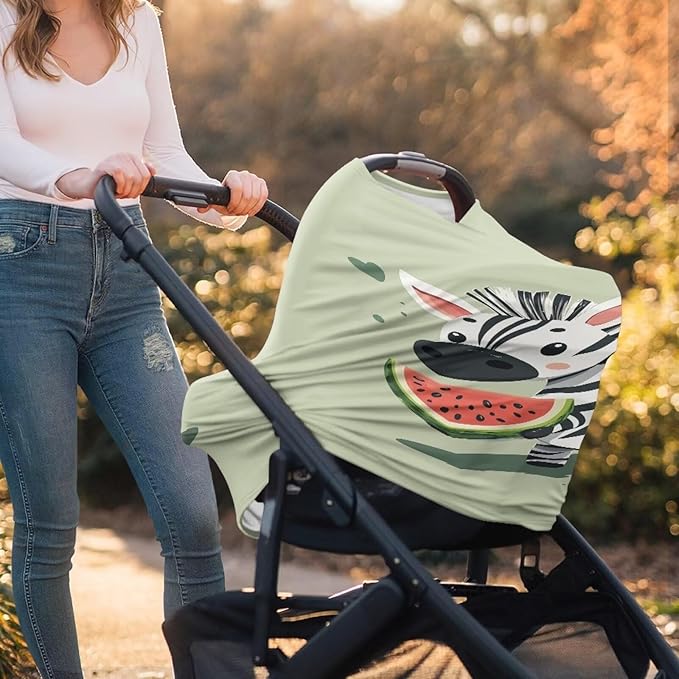 Biyejit Zebra Watermelon Multi-Use Cover: Car Seat Covers, Nursing Cover, and Stroller Cover for Sun - Stretchy Fabric, All-Season Use, Stylish Designs, Easy Access for Moms