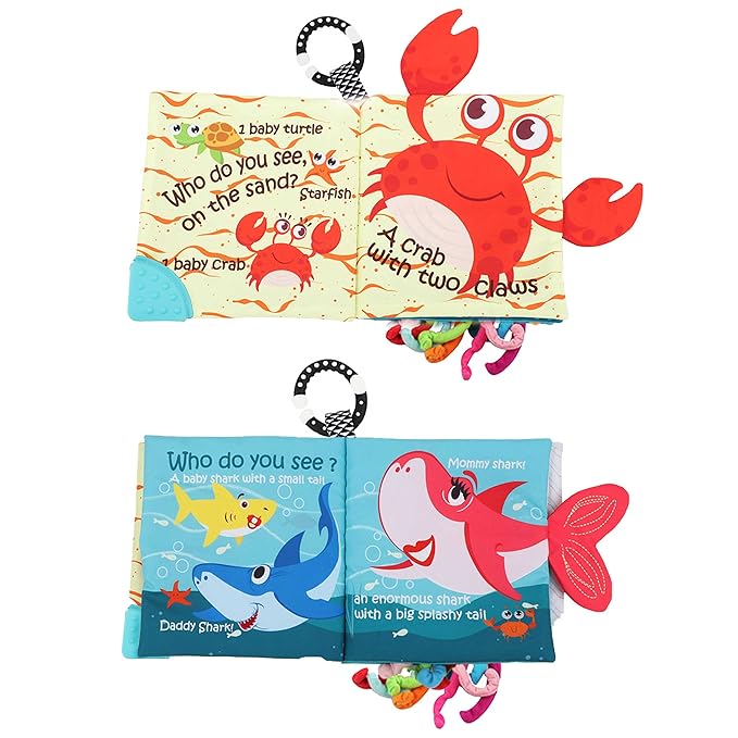 Fish Baby Crinkle Books with 3D Fish Teething Toy for Newborn Babies Infants