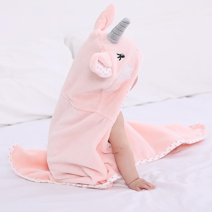 TBEZY Baby Hooded Towel with Unique Animal Design Ultra Soft Thick Cotton Bath Towel for Newborn (Unicorn)