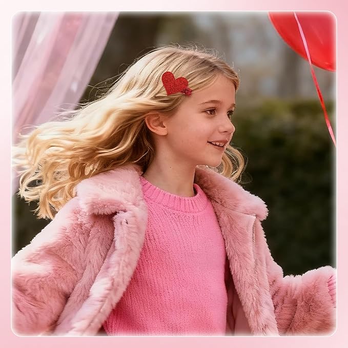 YanJie 2pcs Valentines Day Hair Clips for Girls Glitter Heart Clip Red Hair Accessories for Women Cupid Accessories Cute Hairpin Girl Valentine Gifts