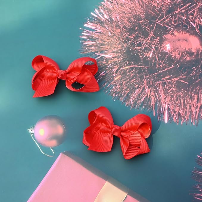 2 PCS 3inchs Hair Bows for Girls Grosgrain Ribbon Hair Bow Alligator Clips Hair Accessories for Baby Girls Toddlers(Red)