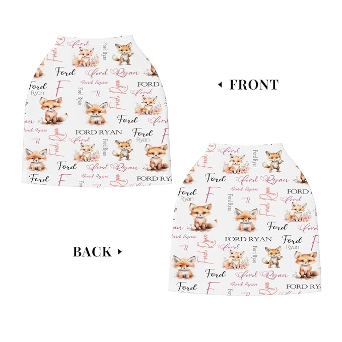 Personalized Baby Car Seat Covers for Babies, Custom Fox Nursing Breastfeeding Carseat Canopy with Name, Infant Stroller Covers for Newborn Girls Boys, Breathable Carseat Cover